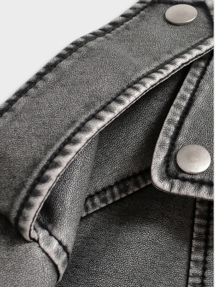Liliana – Veste Simili Cuir Asymétrique à Ceinture