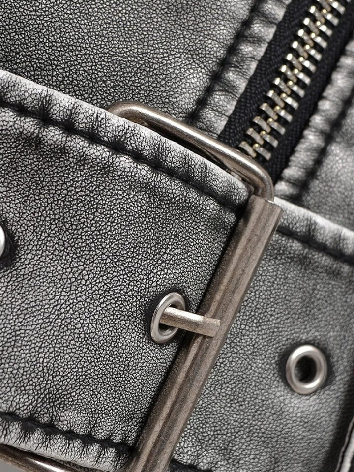 Liliana – Veste Simili Cuir Asymétrique à Ceinture