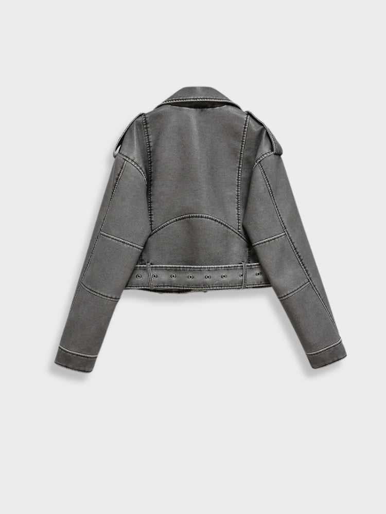 Liliana – Veste Simili Cuir Asymétrique à Ceinture