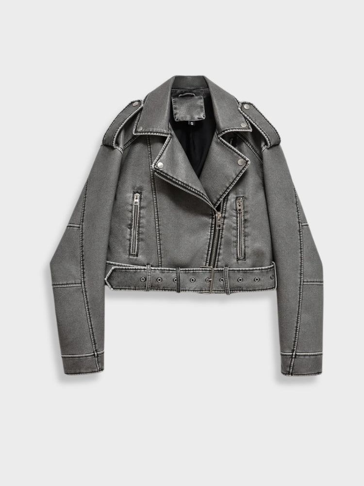 Liliana – Veste Simili Cuir Asymétrique à Ceinture