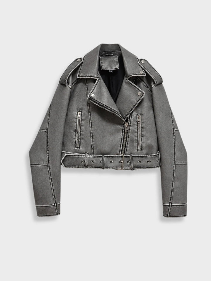 Liliana – Veste Simili Cuir Asymétrique à Ceinture