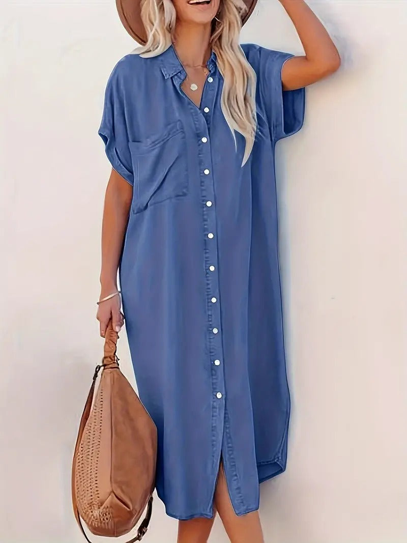 Jasmijn – Robe Chemise Boutonnée à Fentes