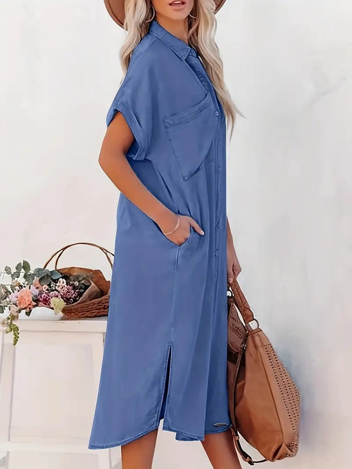 Jasmijn – Robe Chemise Boutonnée à Fentes