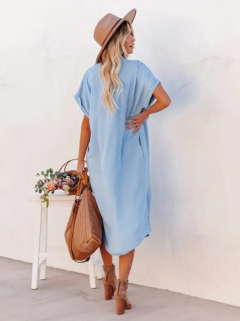 Jasmijn – Robe Chemise Boutonnée à Fentes