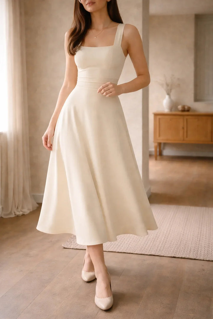 Robe midi trapèze à décolleté carré