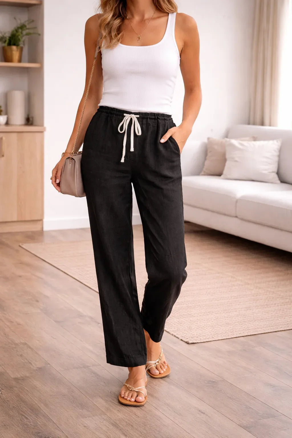 Pantalon large à taille haute