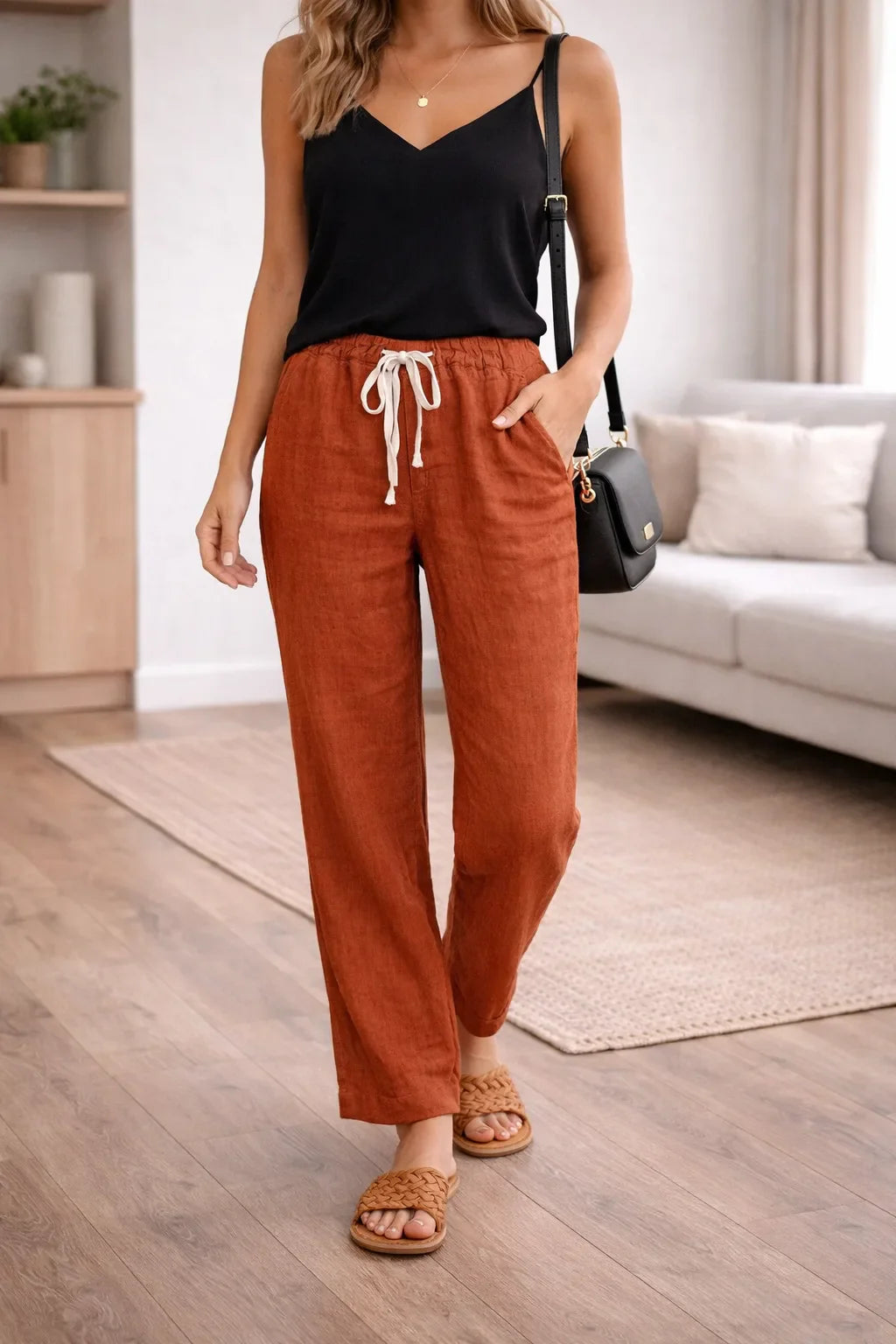 Pantalon large à taille haute
