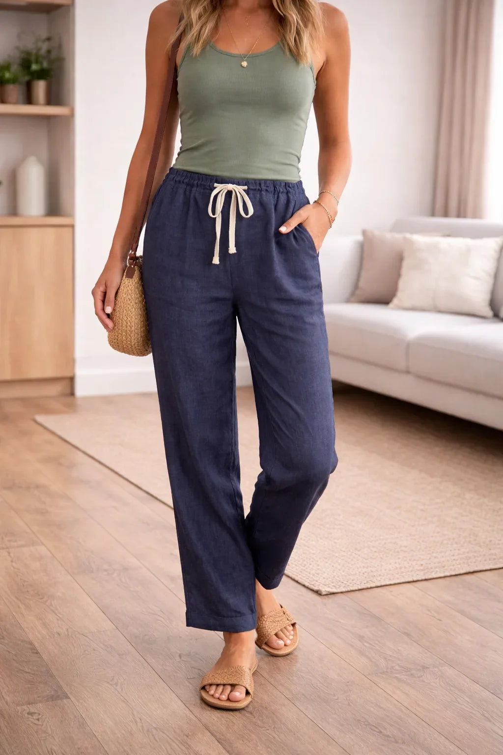 Pantalon large à taille haute