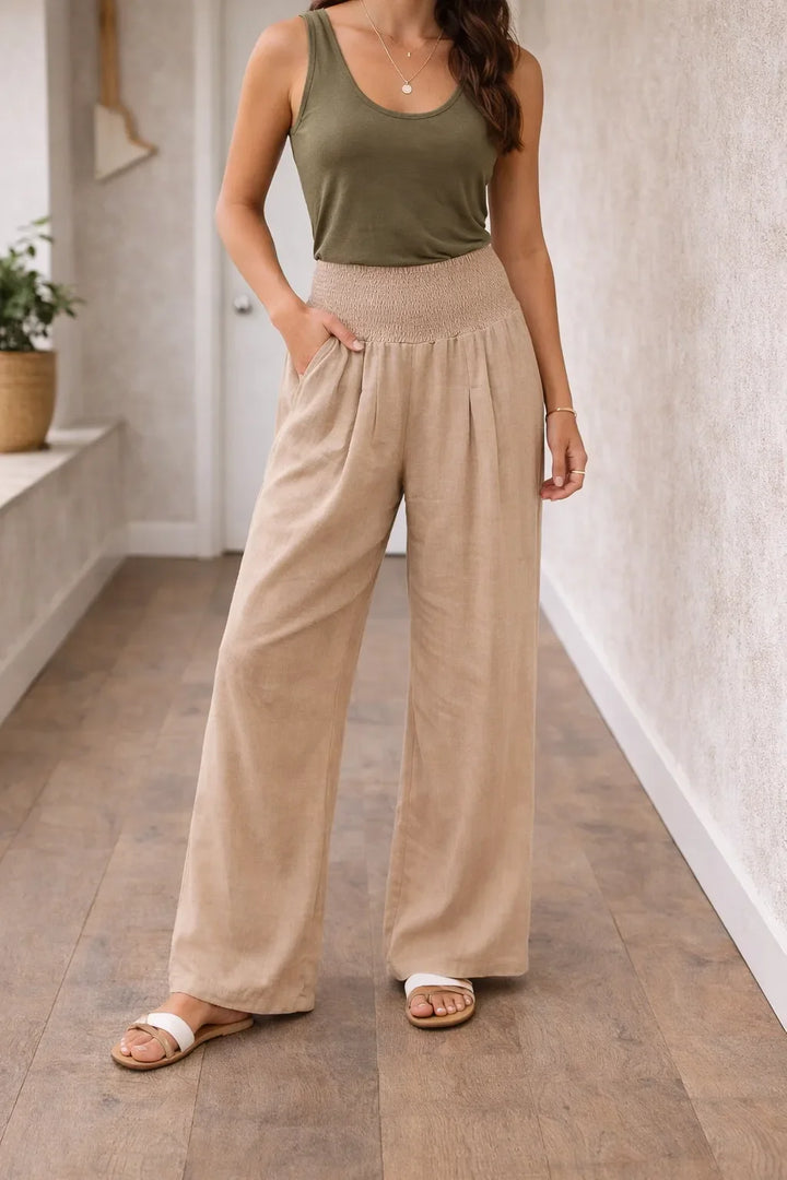 Pantalon fluide taille haute à jambes larges