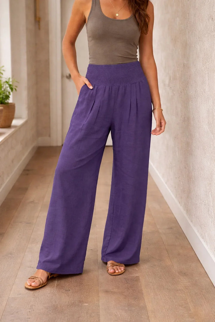 Pantalon fluide taille haute à jambes larges