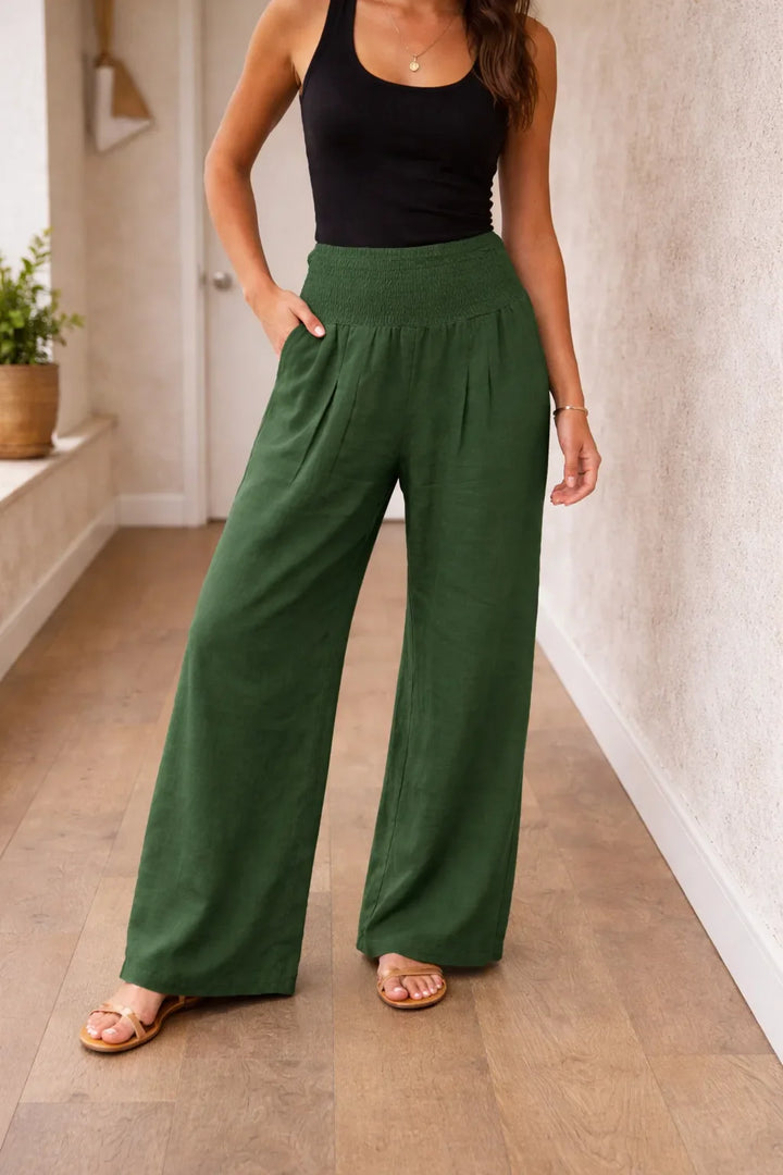 Pantalon fluide taille haute à jambes larges