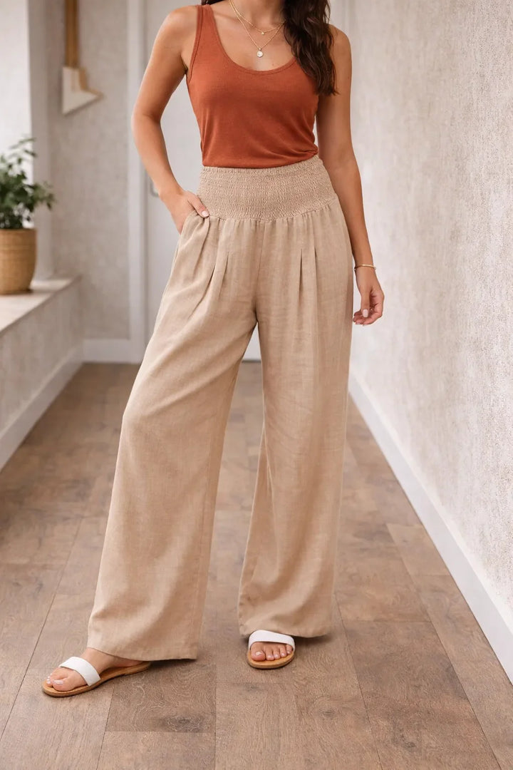 Pantalon fluide taille haute à jambes larges