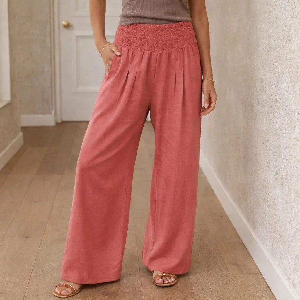 Pantalon fluide taille haute à jambes larges