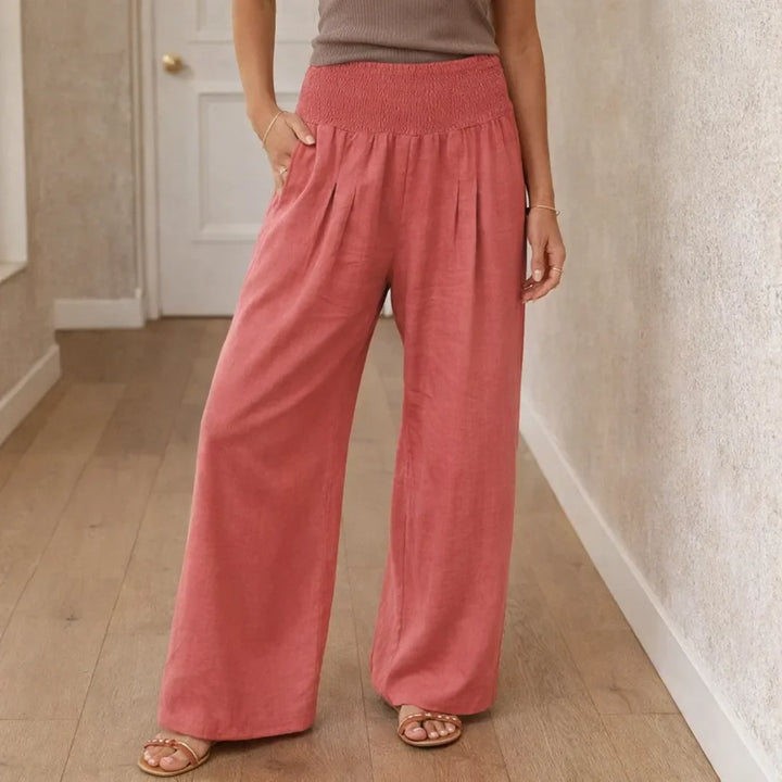 Pantalon fluide taille haute à jambes larges