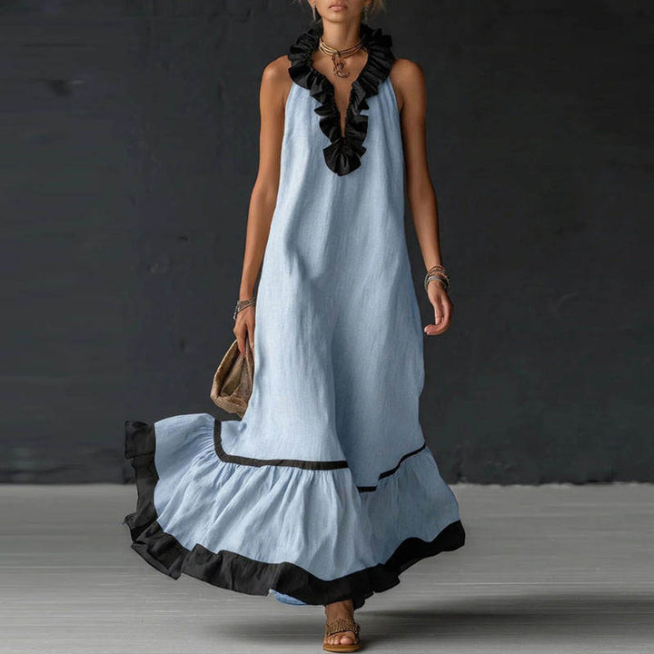 Léa – Robe Maxi Col V à Volants