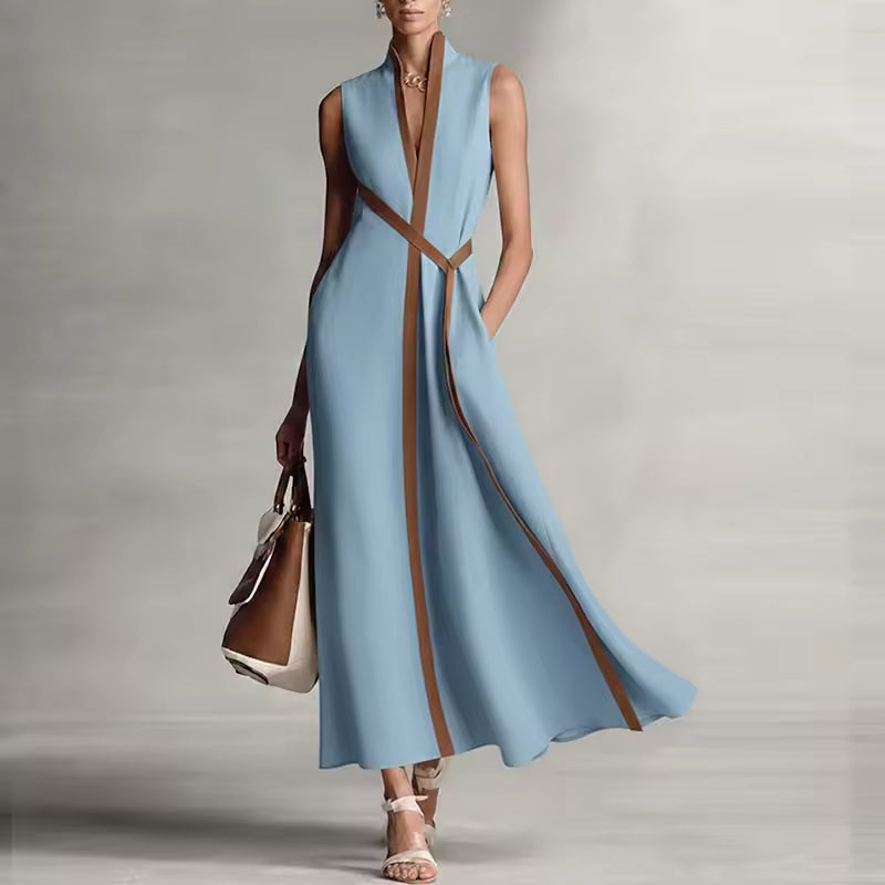 Adèle – Robe Maxi Col Haut à Poches