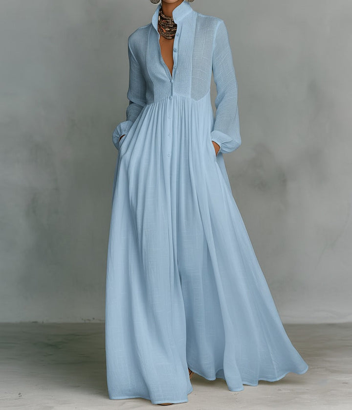 Camille – Robe Maxi Minimaliste Col Mao