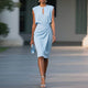 Ophélie – Robe Midi Col Rond Taille Plissée