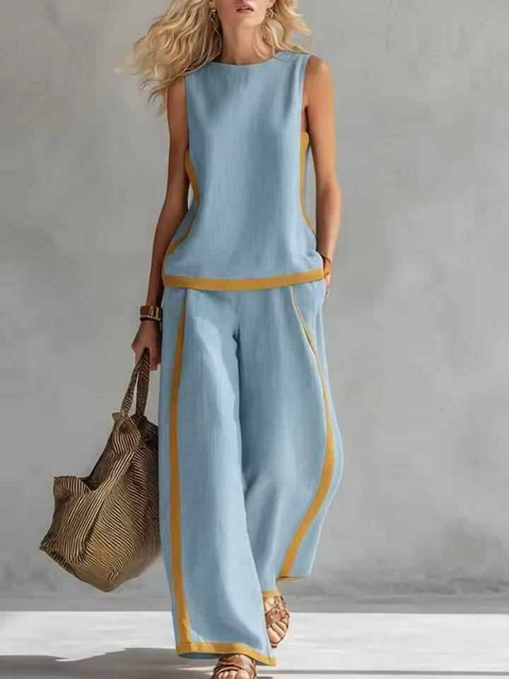 Chloé – Ensemble Blouse Sans Manches et Pantalon Large