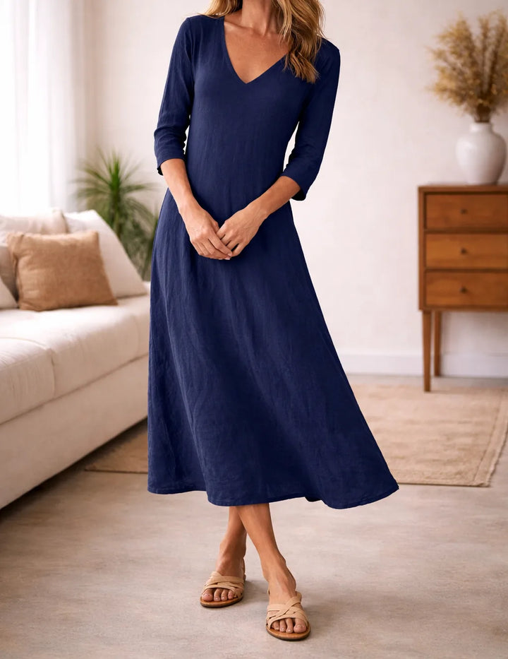Robe midi fluide à col en V