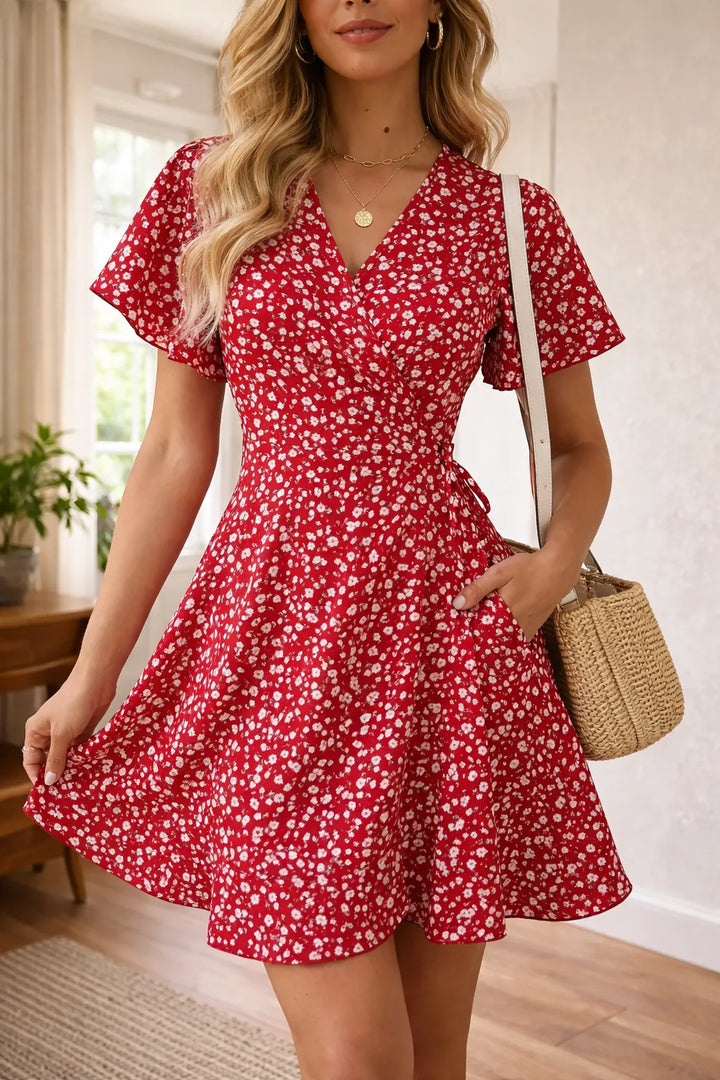 Robe courte cache-cœur fleurie