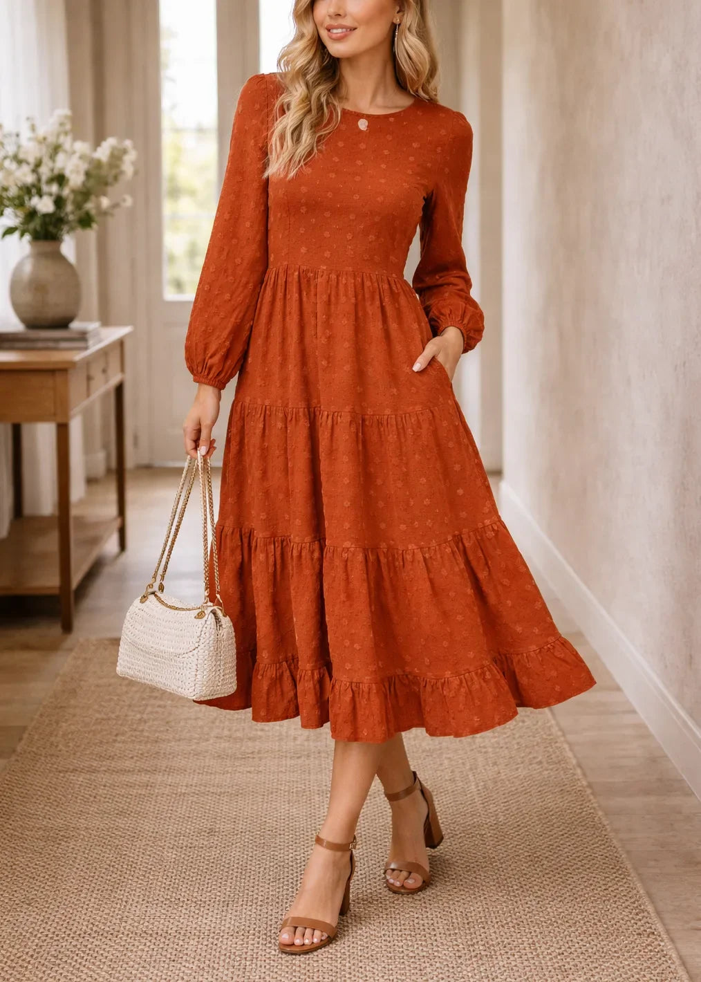 Robe midi fluide à volants