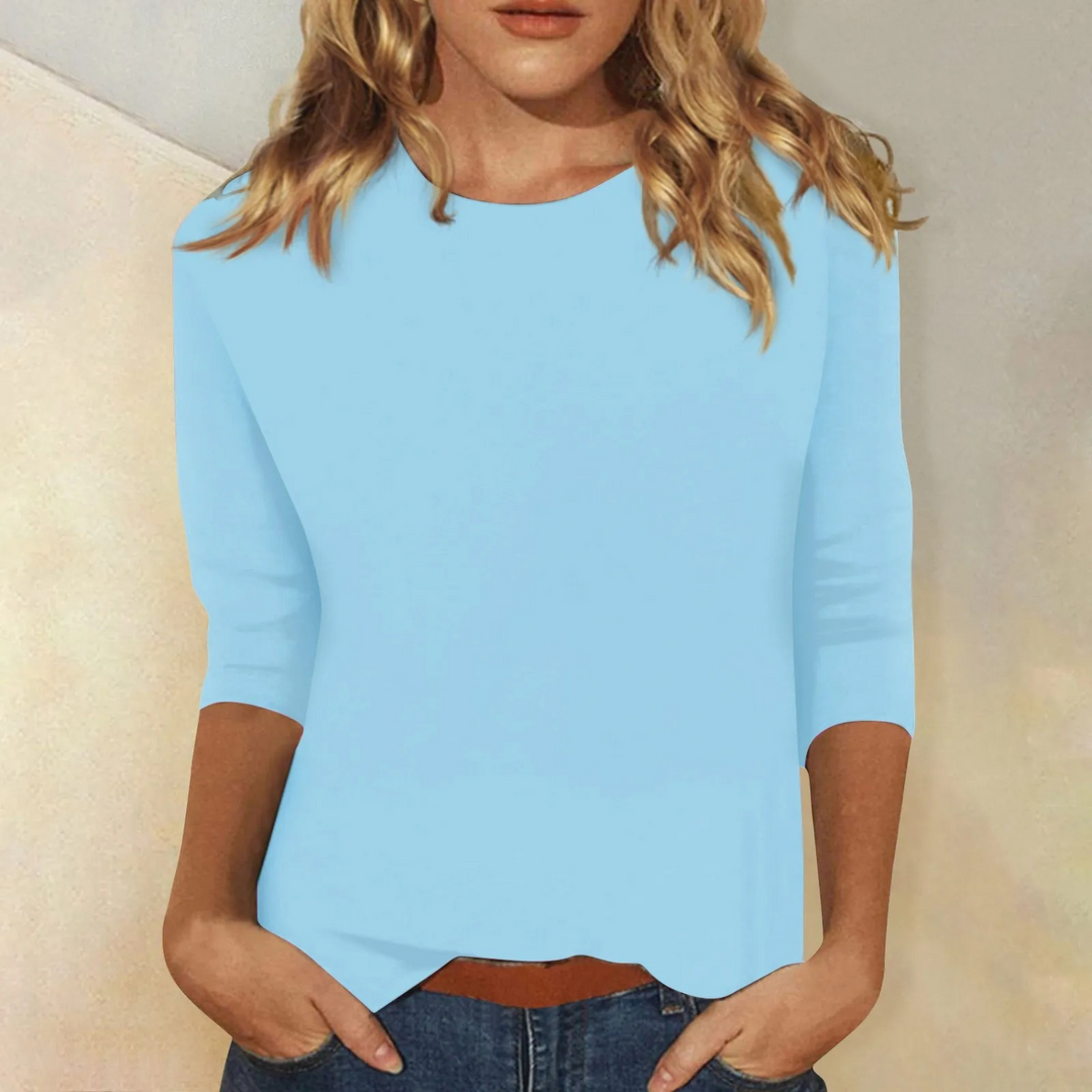 Maya – T-Shirt Uni Col Rond à Manches Longues