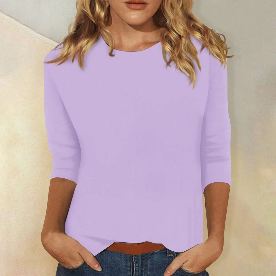 Maya – T-Shirt Uni Col Rond à Manches Longues