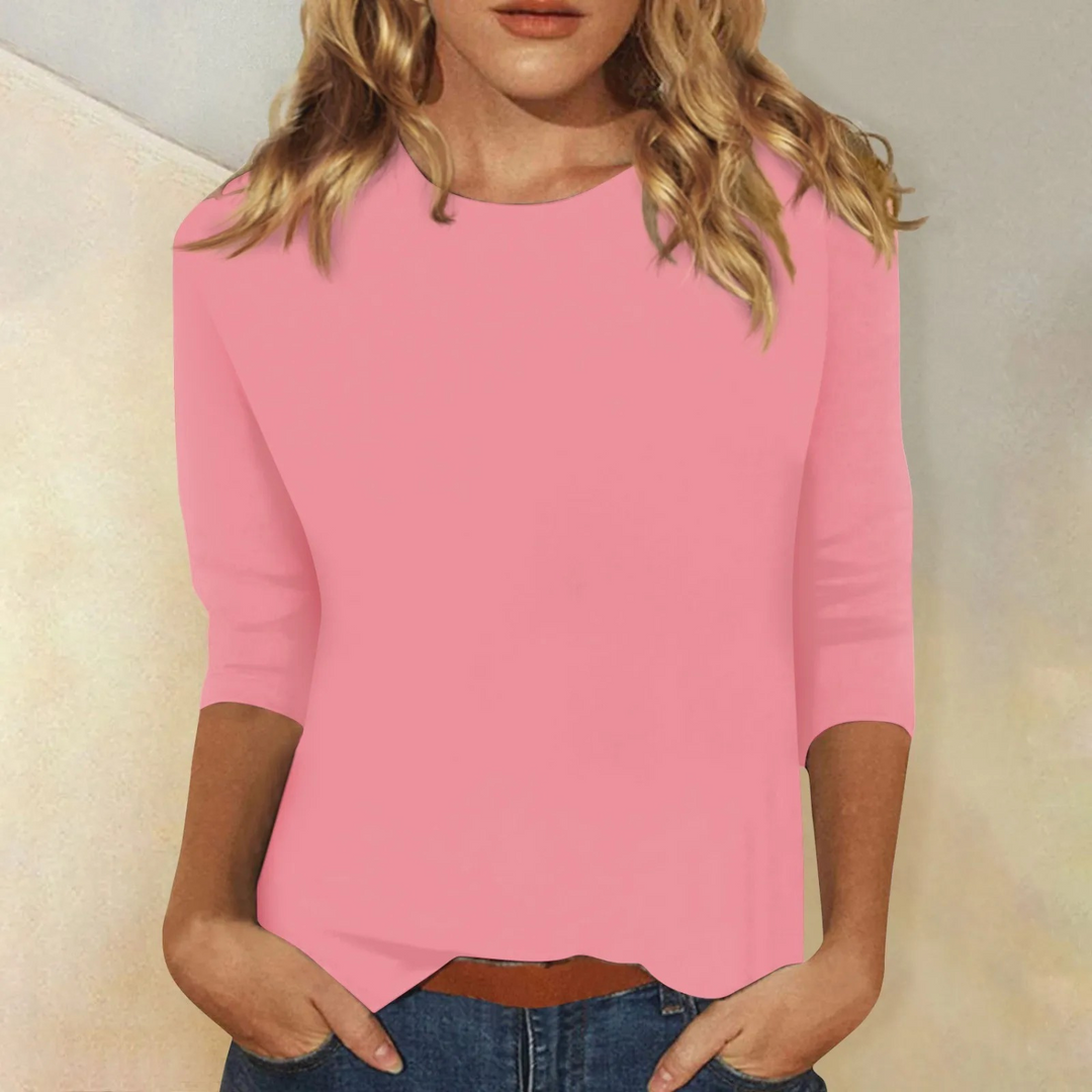 Maya – T-Shirt Uni Col Rond à Manches Longues
