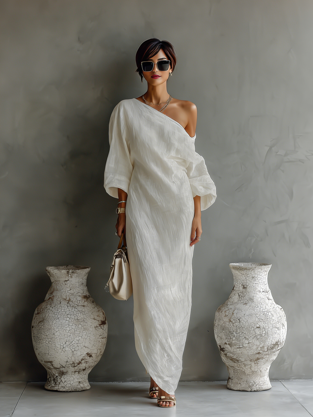 Salomé – Robe Maxi Asymétrique Un Seul Bretelle