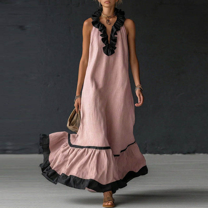 Léa – Robe Maxi Col V à Volants