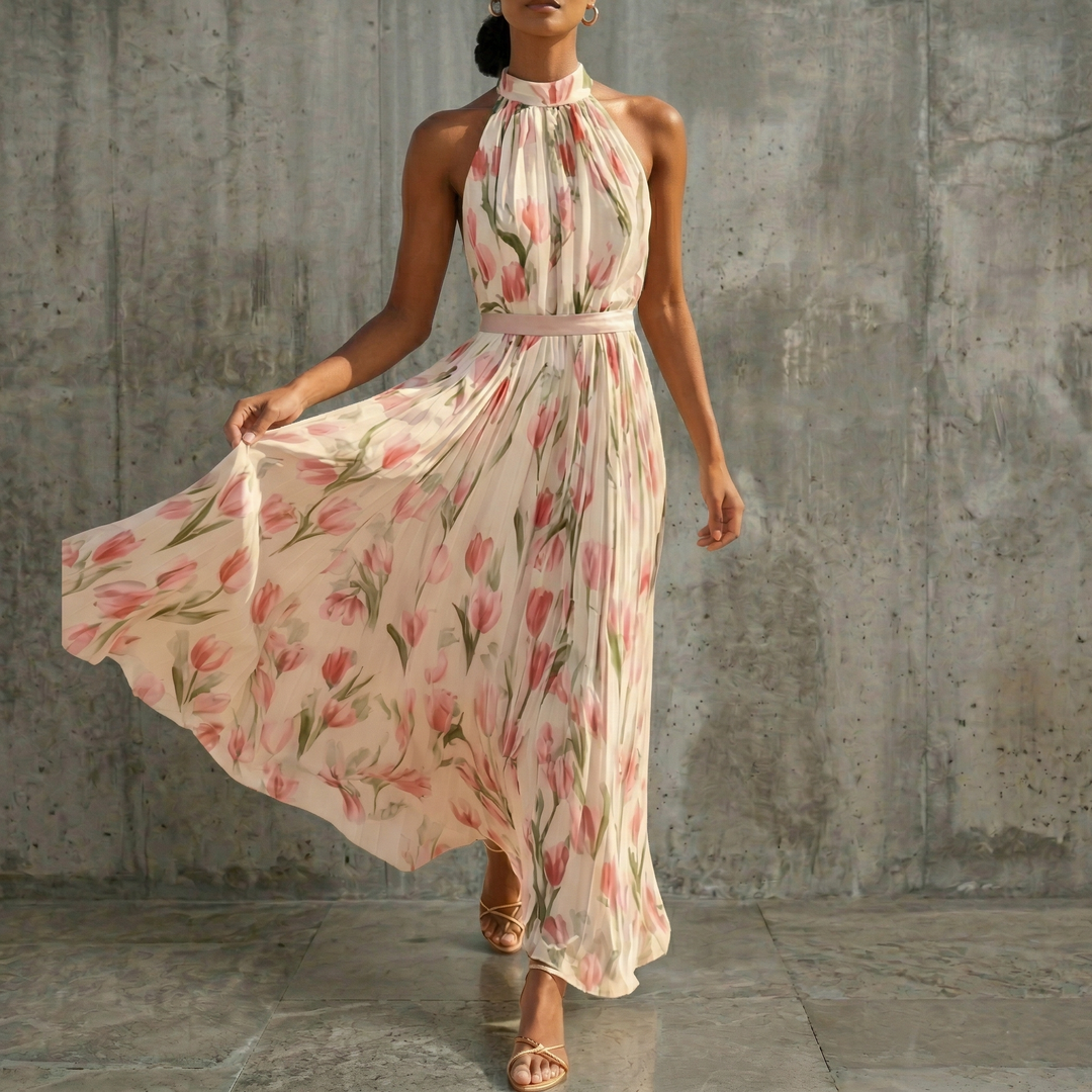 Iris – Robe Maxi Fleurie Dos-Nu Sans Manches