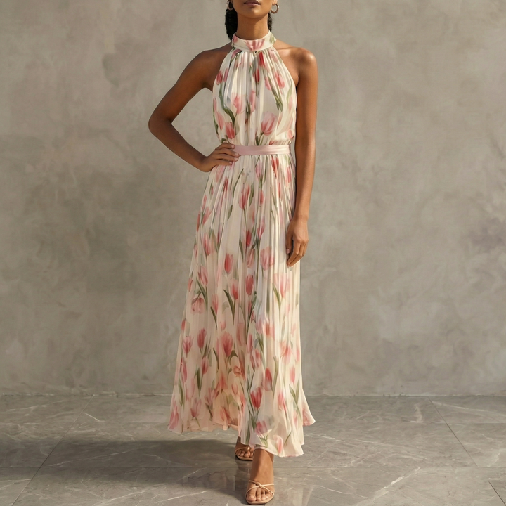 Iris – Robe Maxi Fleurie Dos-Nu Sans Manches