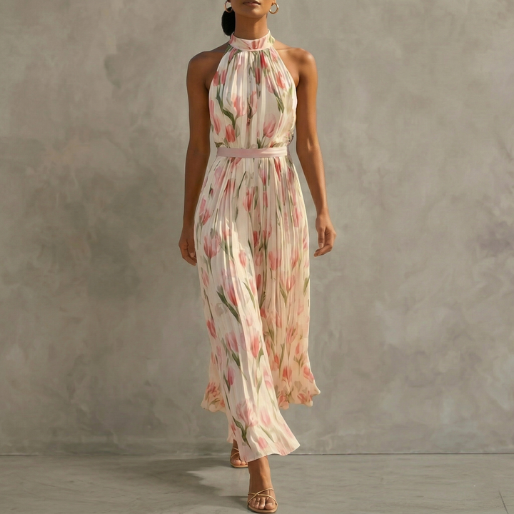 Iris – Robe Maxi Fleurie Dos-Nu Sans Manches