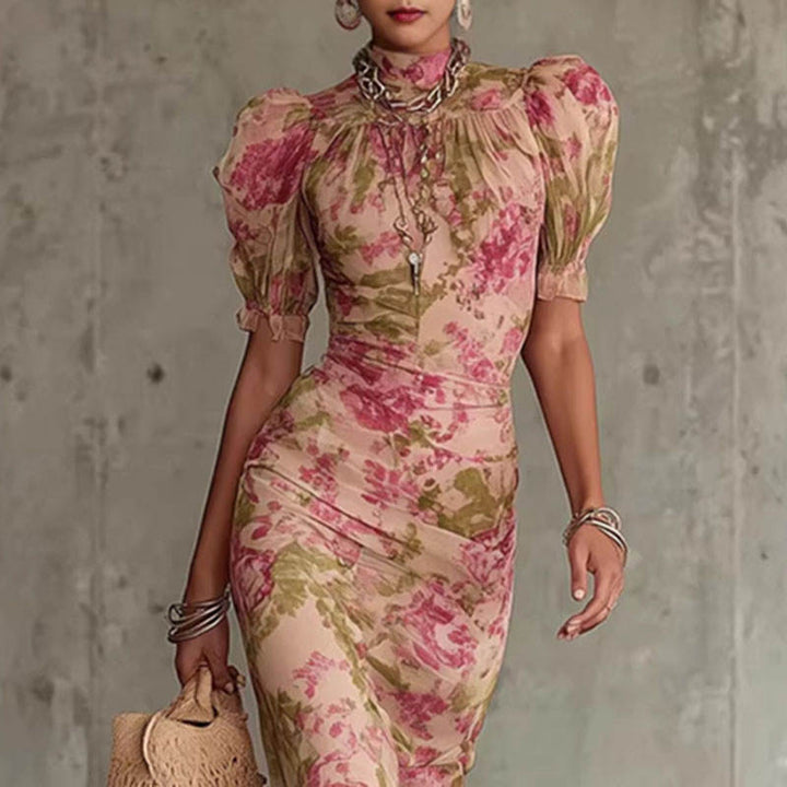 Rosalie – Robe Maxi Fleurie Manches Bouffantes