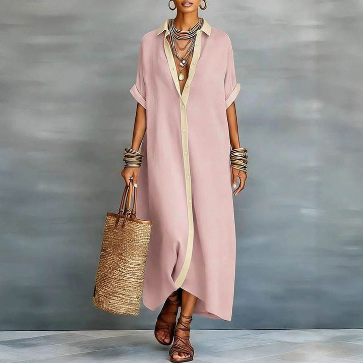 Manon – Robe Maxi Chemisier Boutonnée Manches Courtes