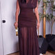 Aurélie – Robe Maxi Prune Filet Plissé Ajustée