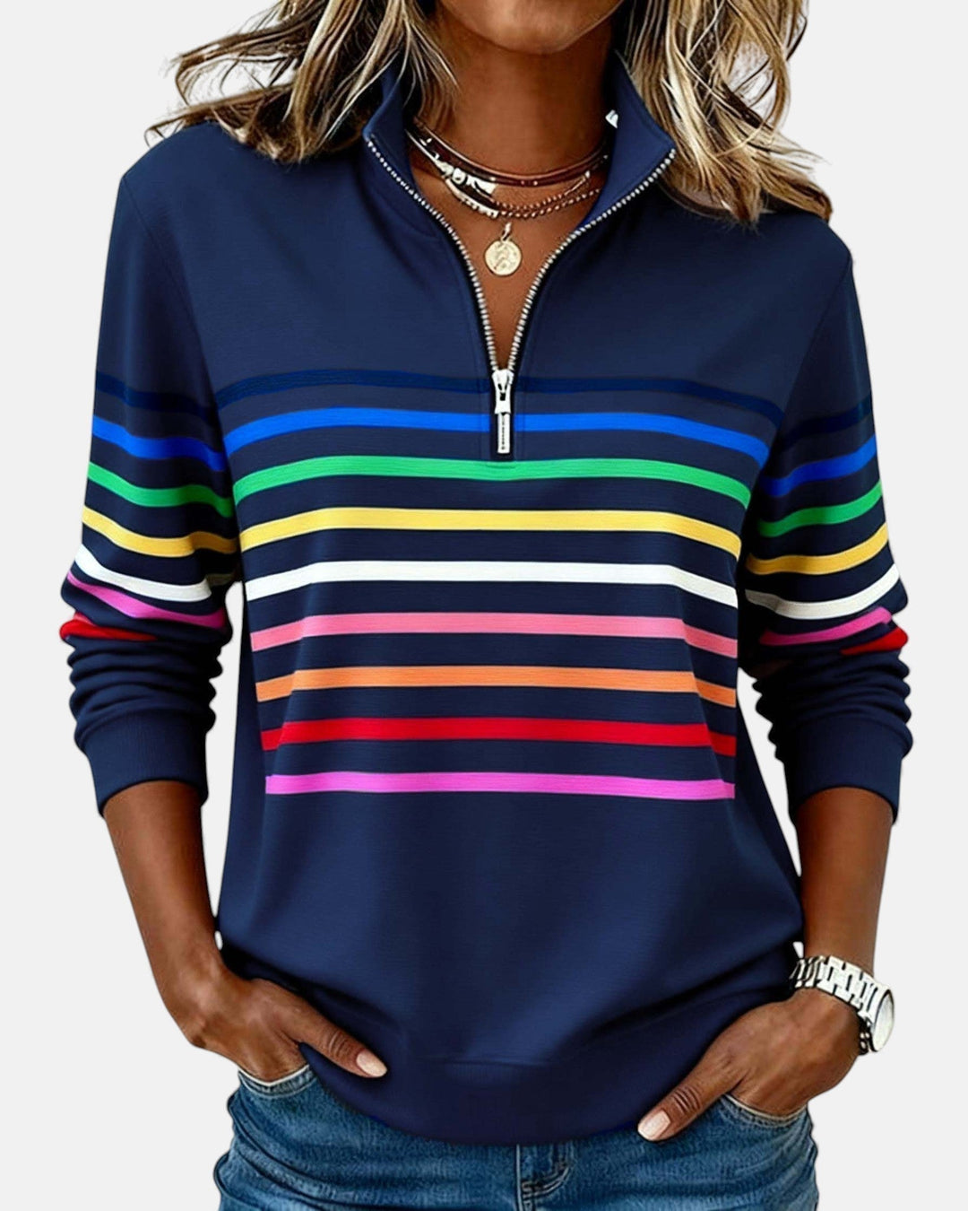 Rayures Zip – Pull Rayé à Fermeture Éclair