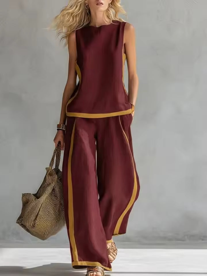 Chloé – Ensemble Blouse Sans Manches et Pantalon Large