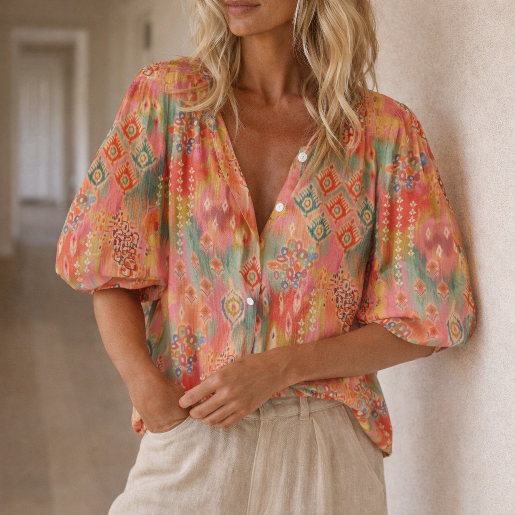 Blouse fluide à imprimé Ikat
