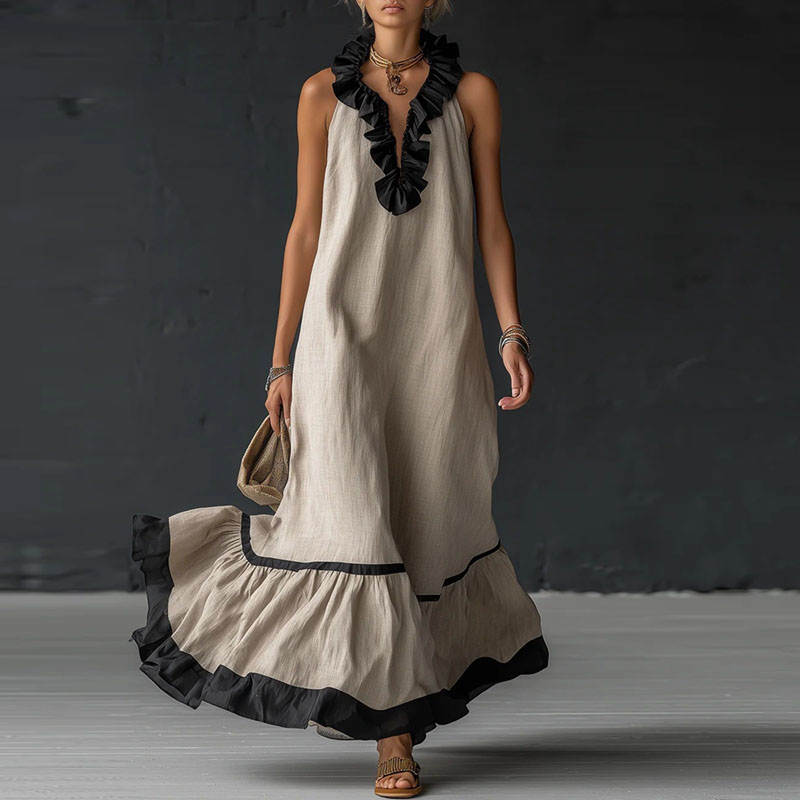 Léa – Robe Maxi Col V à Volants