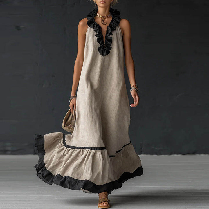 Léa – Robe Maxi Col V à Volants
