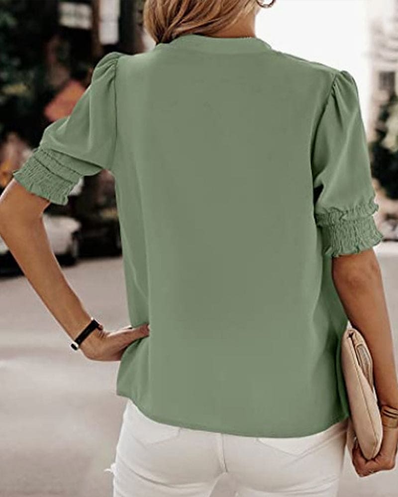 Sofie – Blouse Col V à Manches Courtes