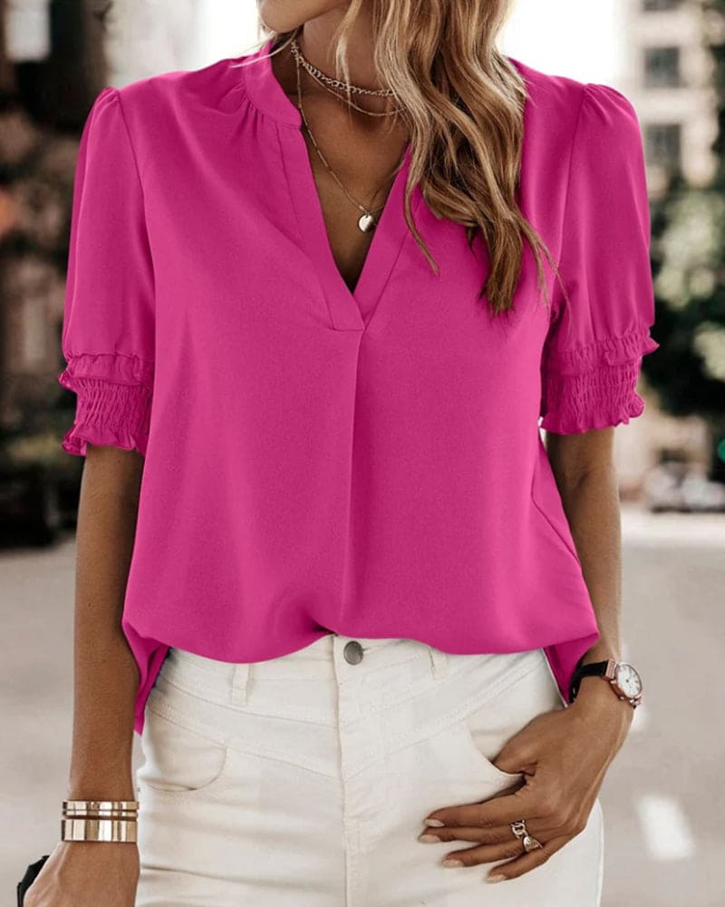 Sofie – Blouse Col V à Manches Courtes
