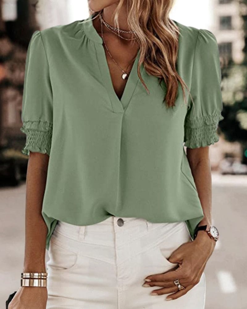 Sofie – Blouse Col V à Manches Courtes