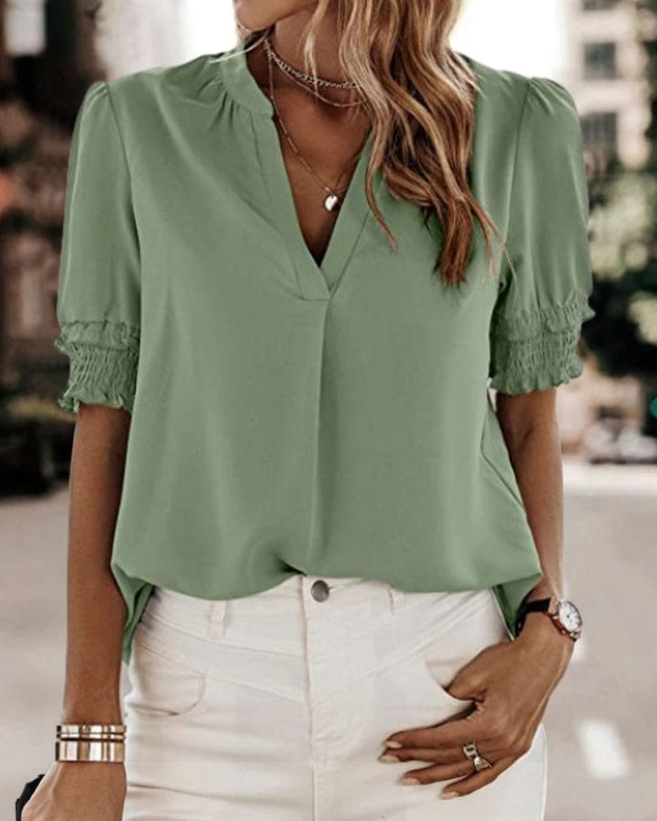 Sofie – Blouse Col V à Manches Courtes