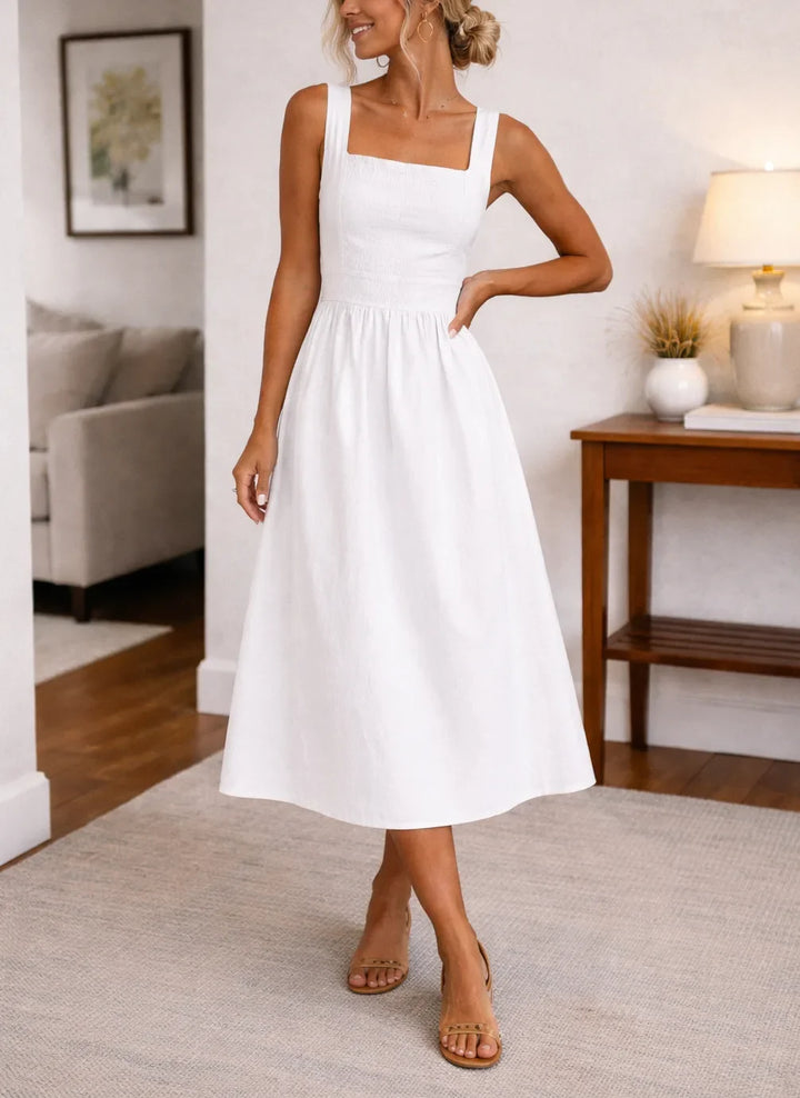 Robe midi trapèze à bustier froncé
