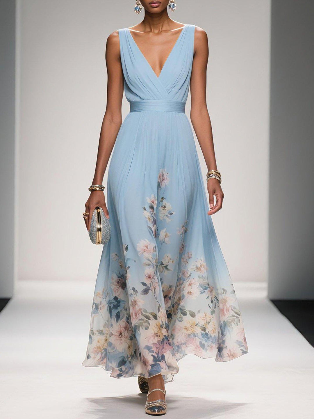Inès – Robe Maxi Col V Sans Manches