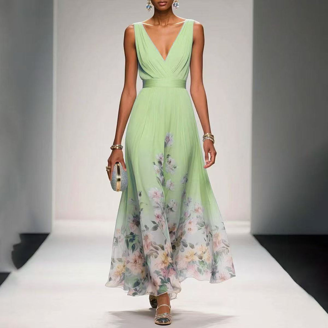 Inès – Robe Maxi Col V Sans Manches