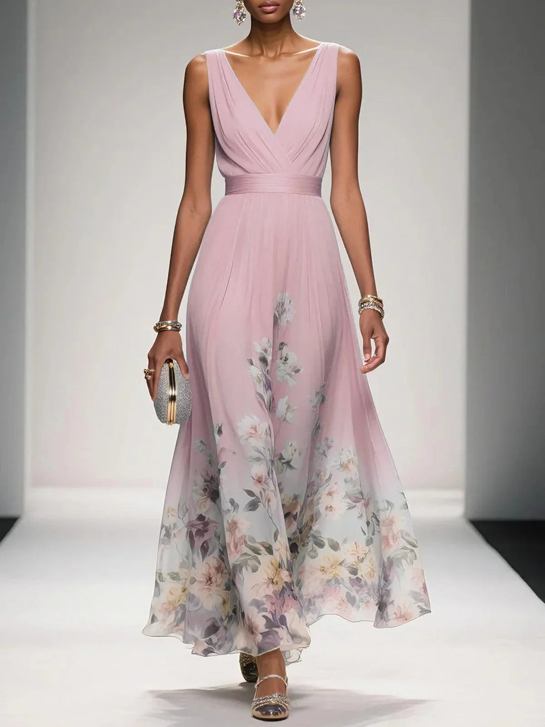 Inès – Robe Maxi Col V Sans Manches